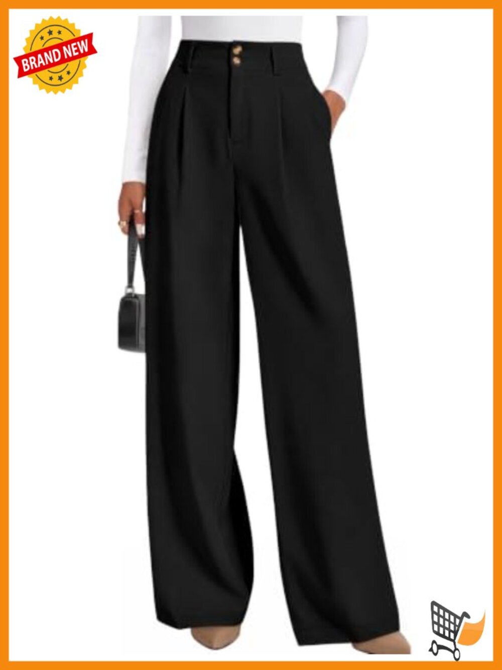 Womens High Waist Pleated Wide Leg Dress Work Pants with Pockets